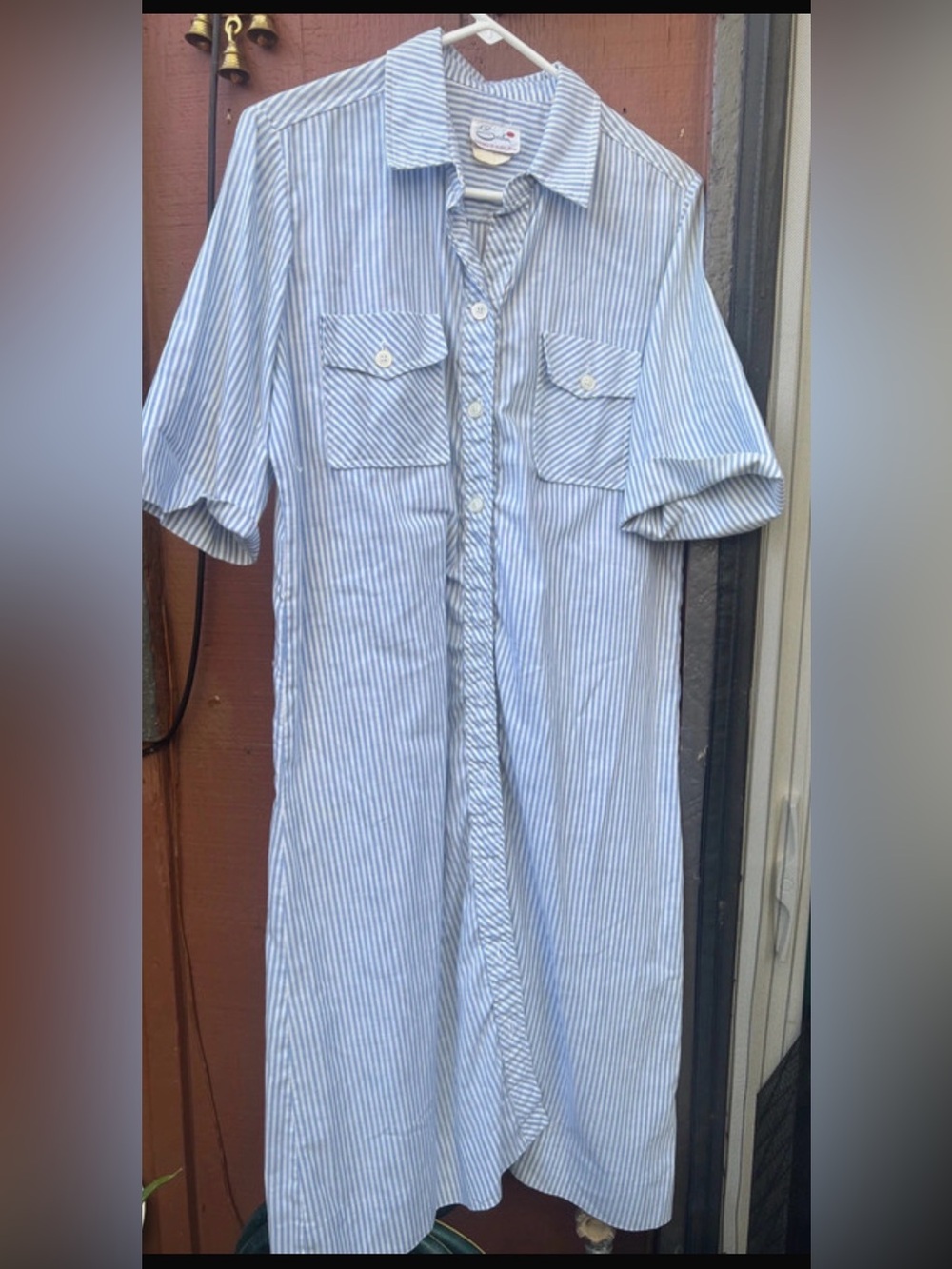 Lightweight Blue & White Striped Button-Down Shirt Dress